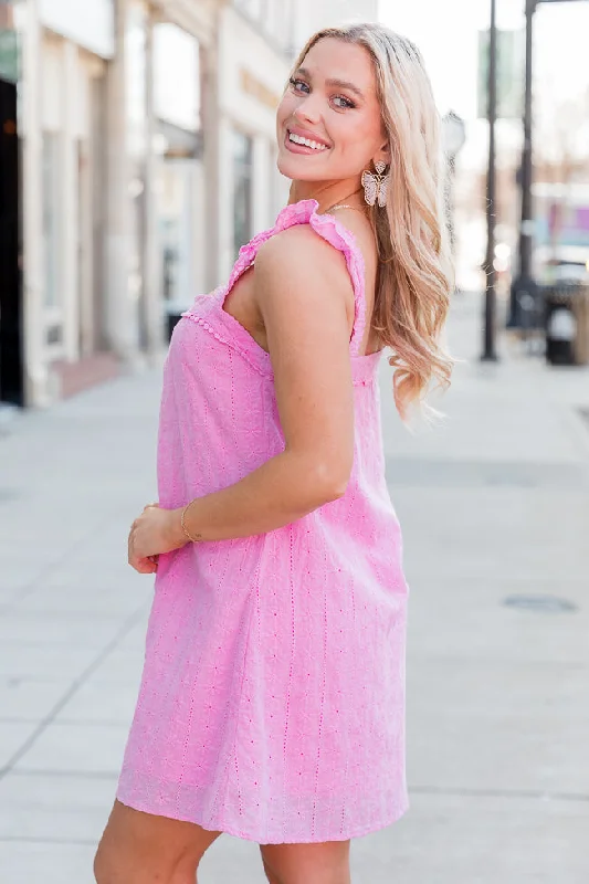 Always On My Mind Pink Eyelet Mini Dress