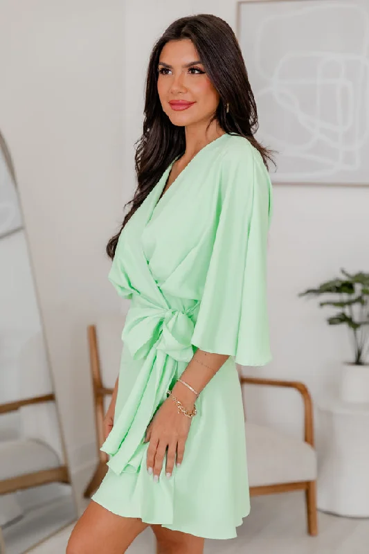 Back To You Lime Wrap Mini Dress FINAL SALE