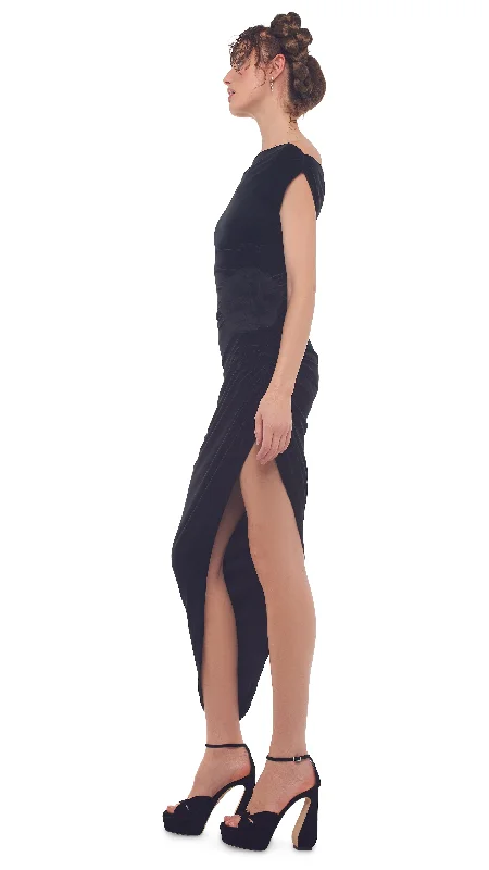 DROP SHOULDER SIDE DRAPE GOWN