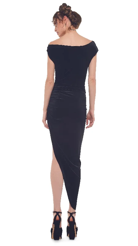 DROP SHOULDER SIDE DRAPE GOWN