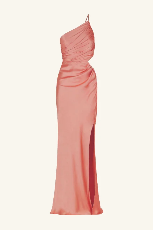 LA LUNE ASYMMETRICAL GATHERED MAXI DRESS - ANTIQUE ROSE