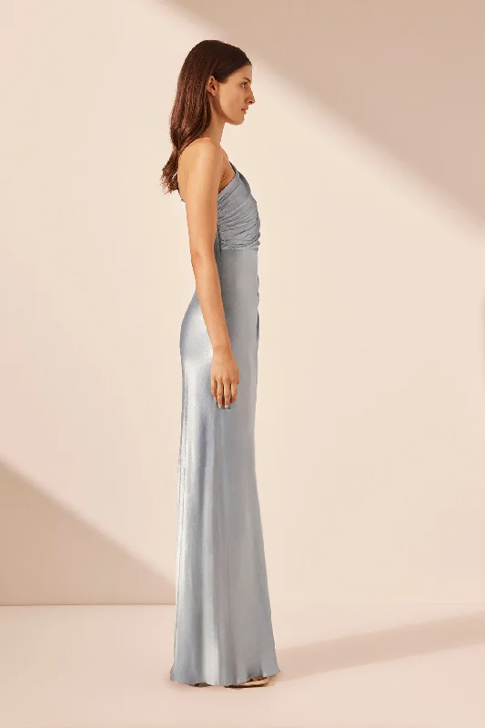 LA LUNE ASYMMETRICAL GATHERED MAXI DRESS - POWDER BLUE