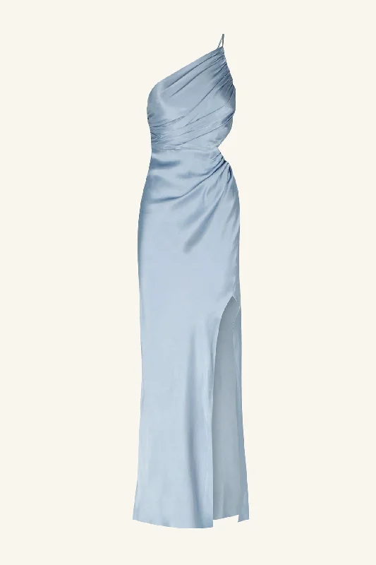 LA LUNE ASYMMETRICAL GATHERED MAXI DRESS - POWDER BLUE