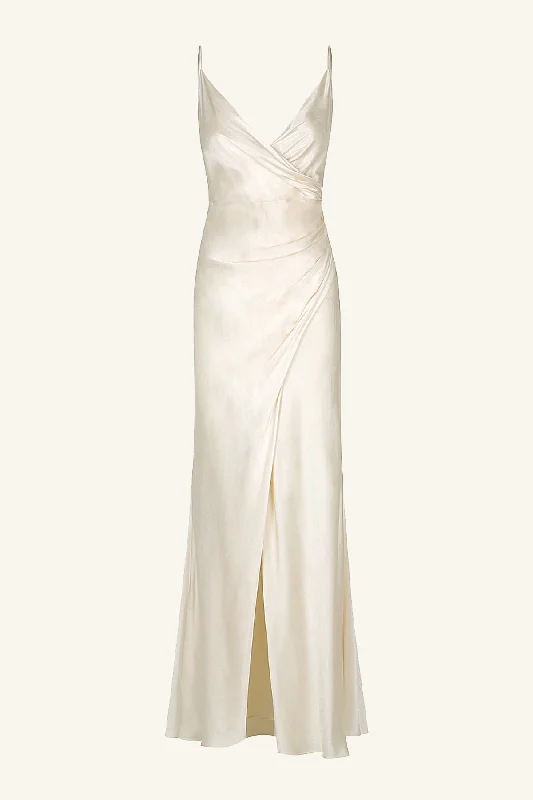 LA LUNE CROSS DRAPED MAXI DRESS - CREAM