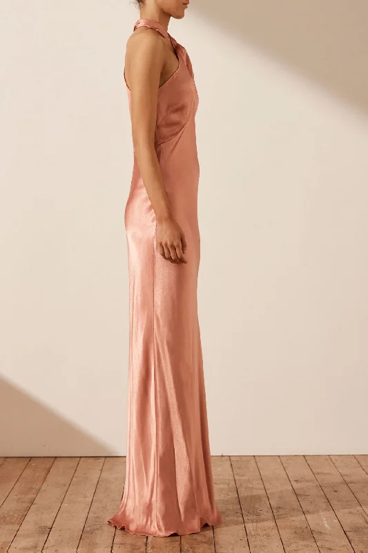 LA LUNE HIGH NECK TWIST MAXI DRESS - ANTIQUE ROSE