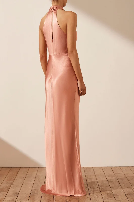 LA LUNE HIGH NECK TWIST MAXI DRESS - ANTIQUE ROSE