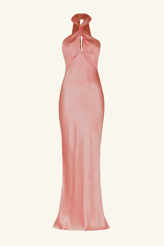 LA LUNE HIGH NECK TWIST MAXI DRESS - ANTIQUE ROSE