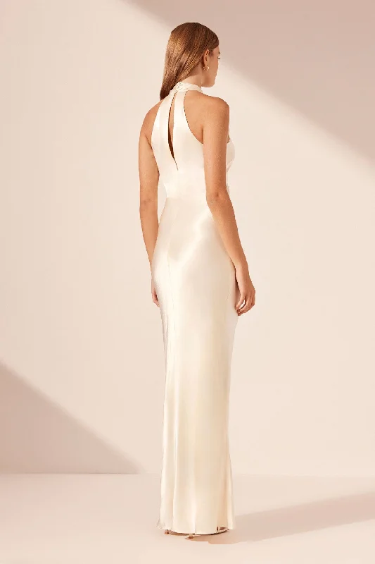 LA LUNE HIGH NECK TWIST MAXI DRESS - CREAM