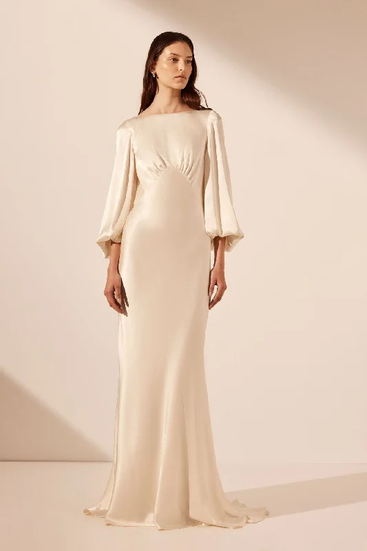 LA LUNE OPEN BACK BALLOON SLEEVE MAXI DRESS - CREAM