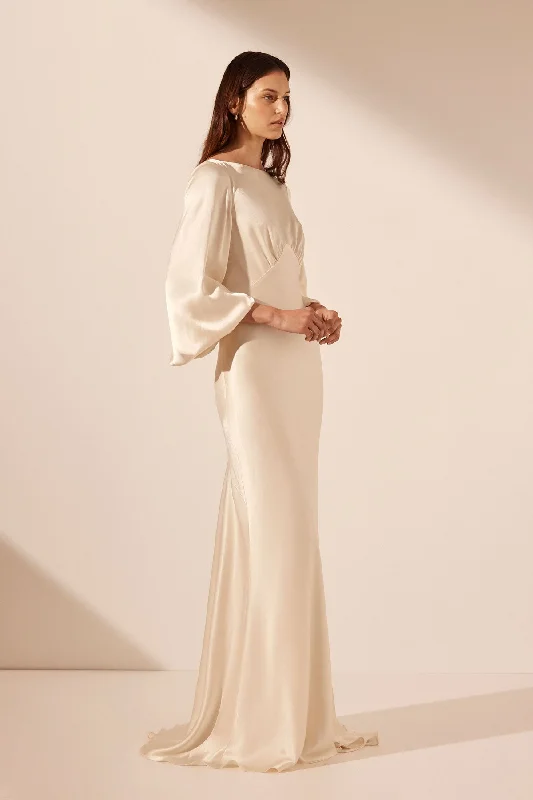 LA LUNE OPEN BACK BALLOON SLEEVE MAXI DRESS - CREAM