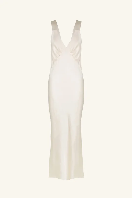 LA LUNE PLUNGED MIDI DRESS - CREAM