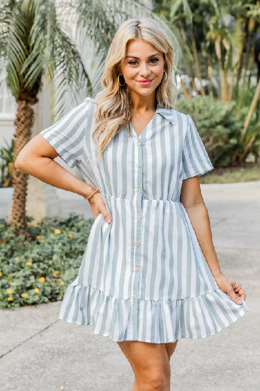 Let It Be Green Stripe Button Up Mini Dress FINAL SALE