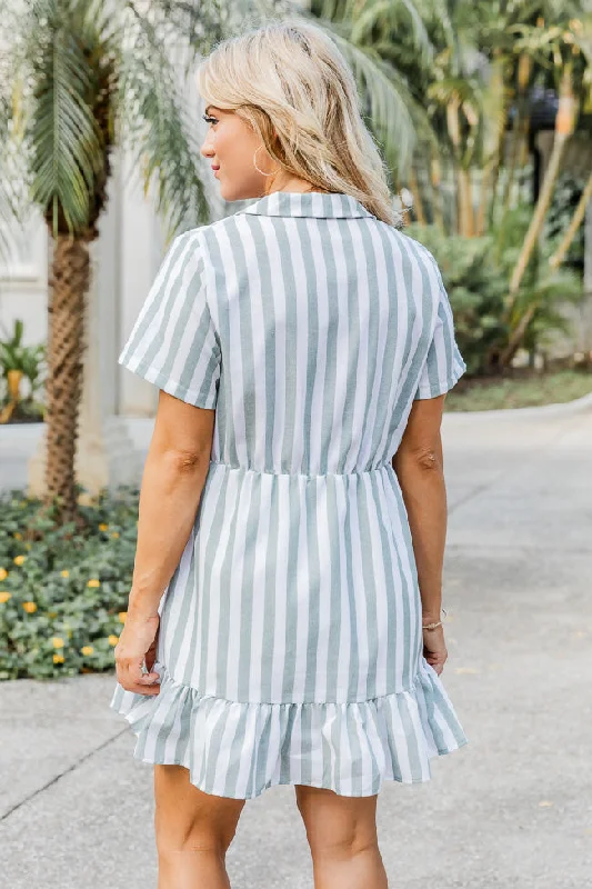 Let It Be Green Stripe Button Up Mini Dress FINAL SALE