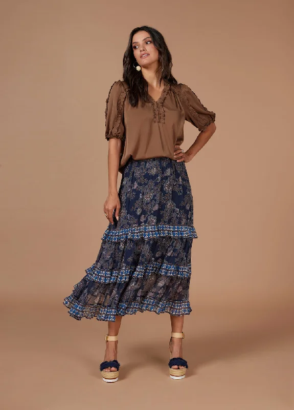 LOOBIES STORY WOOD CRAFT SKIRT - INDIGO MULTI