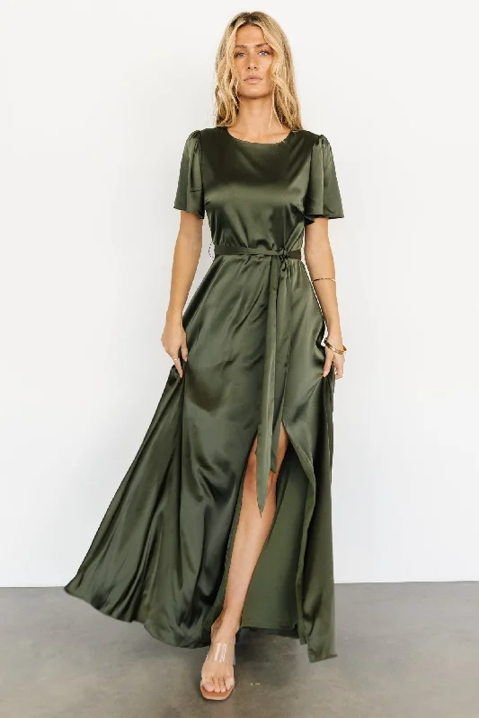 Agnes Satin Maxi Dress | Juniper Green