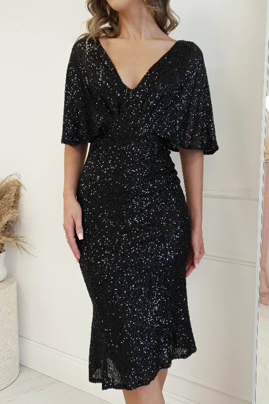 Alvara Sequin Midi Dress | Black