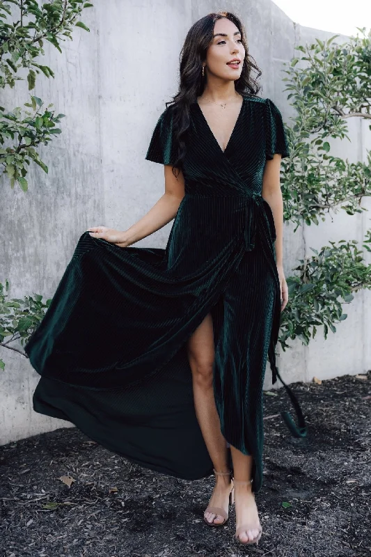 Andi Ribbed Velvet Wrap Dress | Emerald