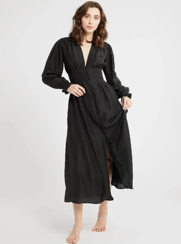 Anya Dress in Black Washed Silk