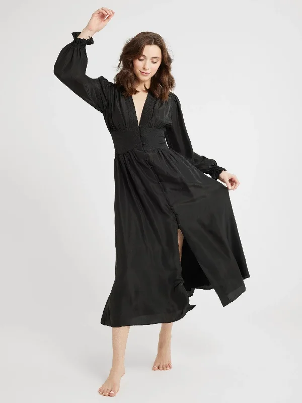 Anya Dress in Black Washed Silk