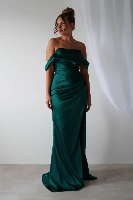 Beth Draped Silky Satin Gown | Green