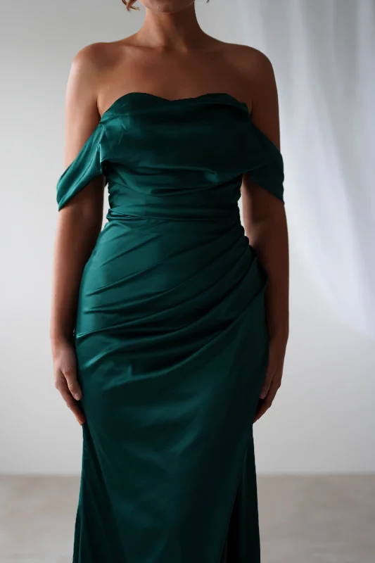 Beth Draped Silky Satin Gown | Green