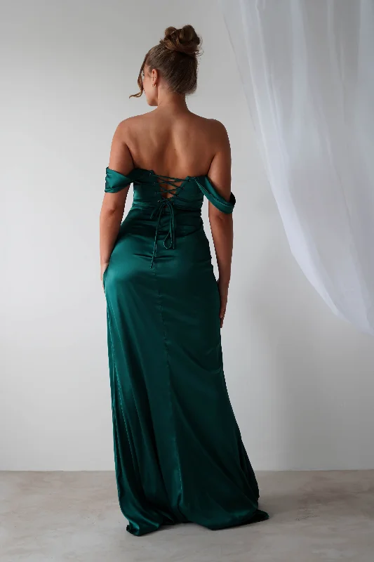 Beth Draped Silky Satin Gown | Green