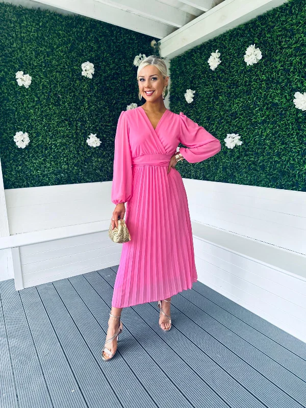 Caoimhe Pleated Midi Dress Barbie Pink