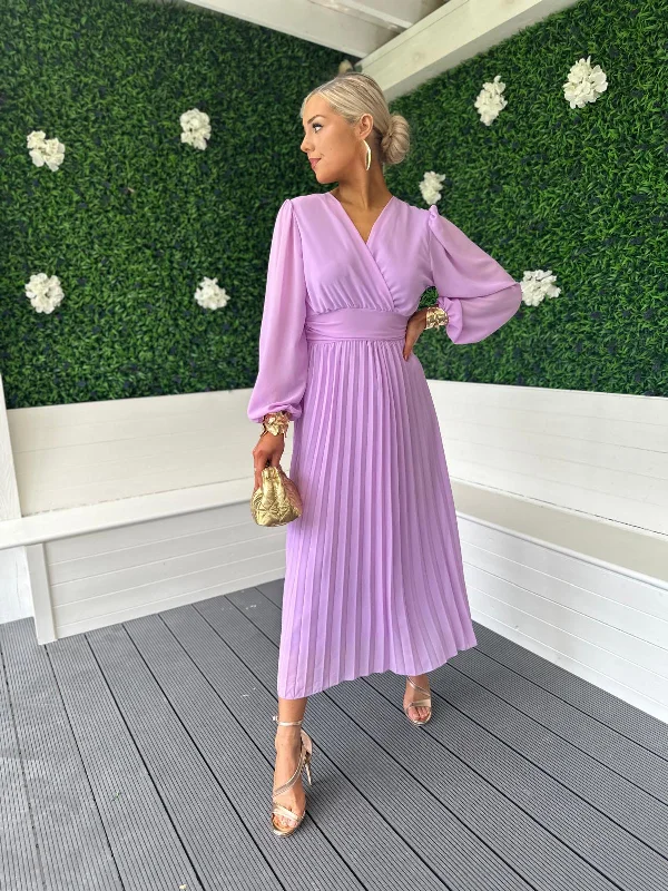 Caoimhe Pleated Midi Dress Lilac