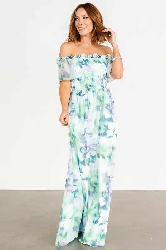 Elina Maxi Dress | Blue + Green Multi Floral