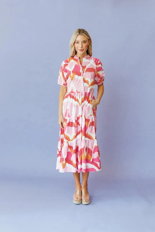 Kimbell Dress in Flamingo Watermelon Ikat