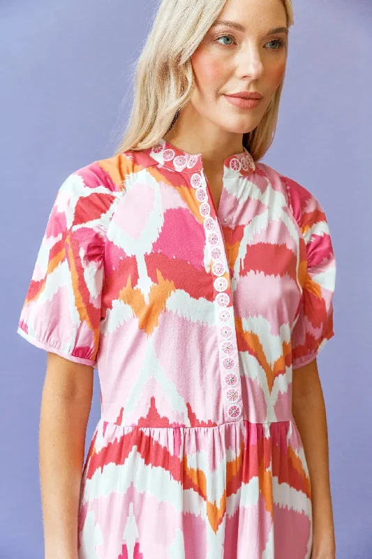 Kimbell Dress in Flamingo Watermelon Ikat