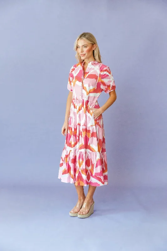 Kimbell Dress in Flamingo Watermelon Ikat