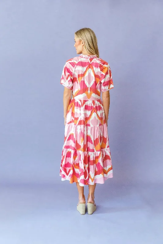 Kimbell Dress in Flamingo Watermelon Ikat