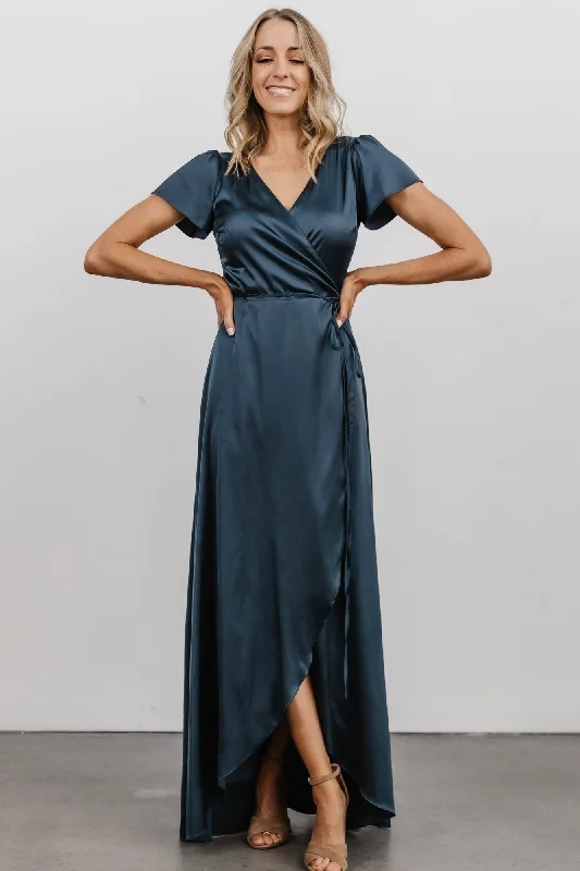 Krystal Satin Wrap Gown | Deep Blue