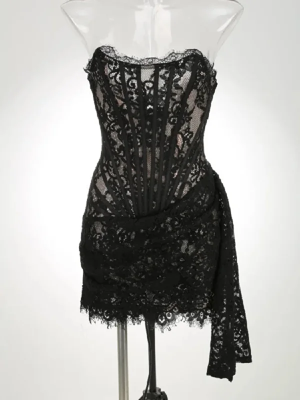 Lace Strapless Sleeveless Corset Mini Dress