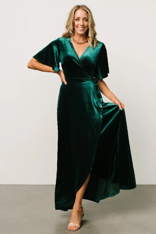 Maella Velvet Wrap Dress | Emerald