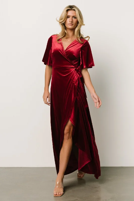 Maella Velvet Wrap Dress | Wine