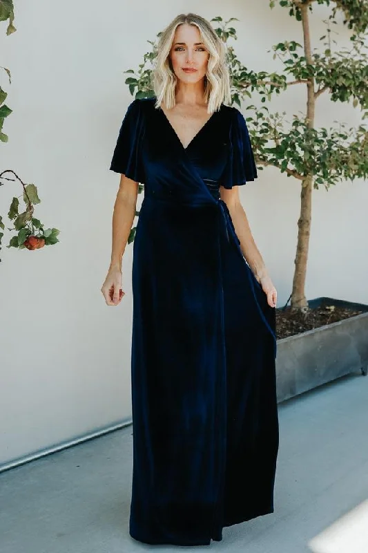 Meghan Velvet Wrap Maxi Dress | Navy