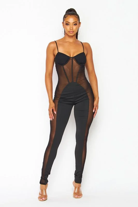 Mesh Contrast Tank Jumpsuit