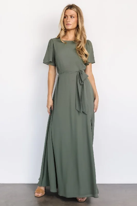 Naomi Short Sleeve Maxi Dress | Dark Sage