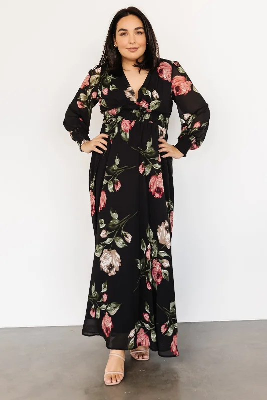 Olivia Maxi Dress | Black Rose Floral