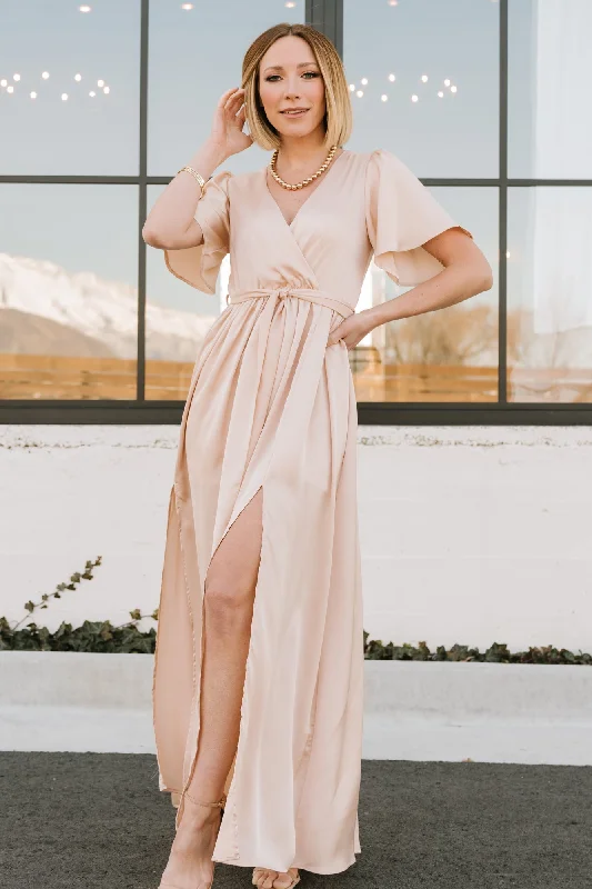 Sicily Satin Maxi Dress | Natural