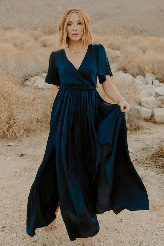 Sicily Satin Maxi Dress | Navy