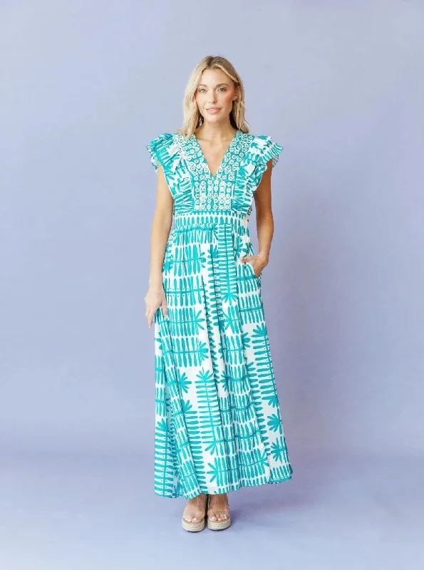 Stacey Dress in Teal Botanical