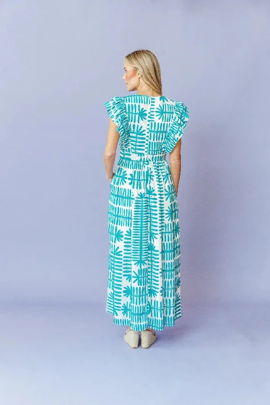 Stacey Dress in Teal Botanical