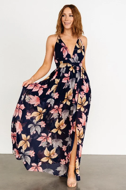 Suvi Open Back Maxi Dress | Navy Print