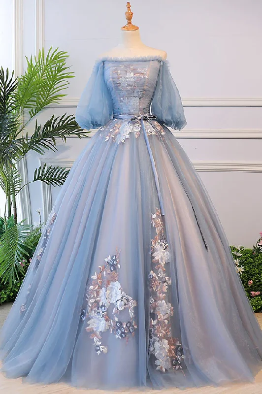 Victorian Vintage Style Long Dusty Blue Evening Dress M5928