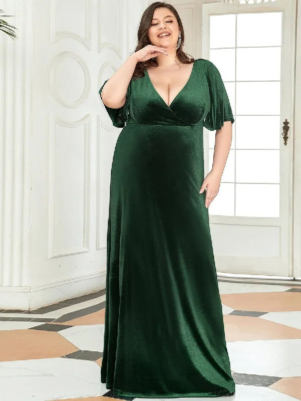 Vintage Plus Size Velvet Maxi Evening Dress