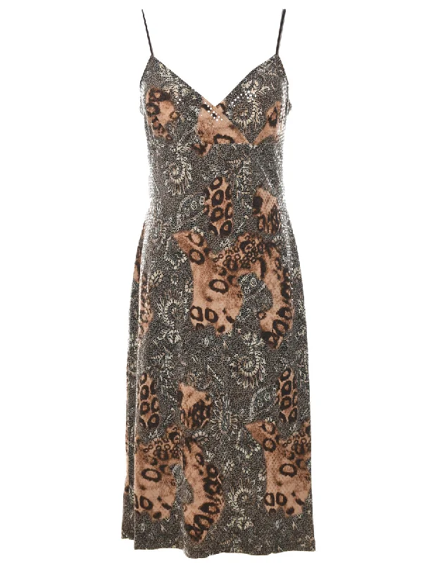 1990s Leopard Print Evening Dress - M