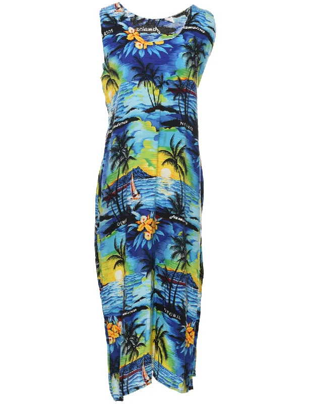 Tropical Print Maxi Dress - M